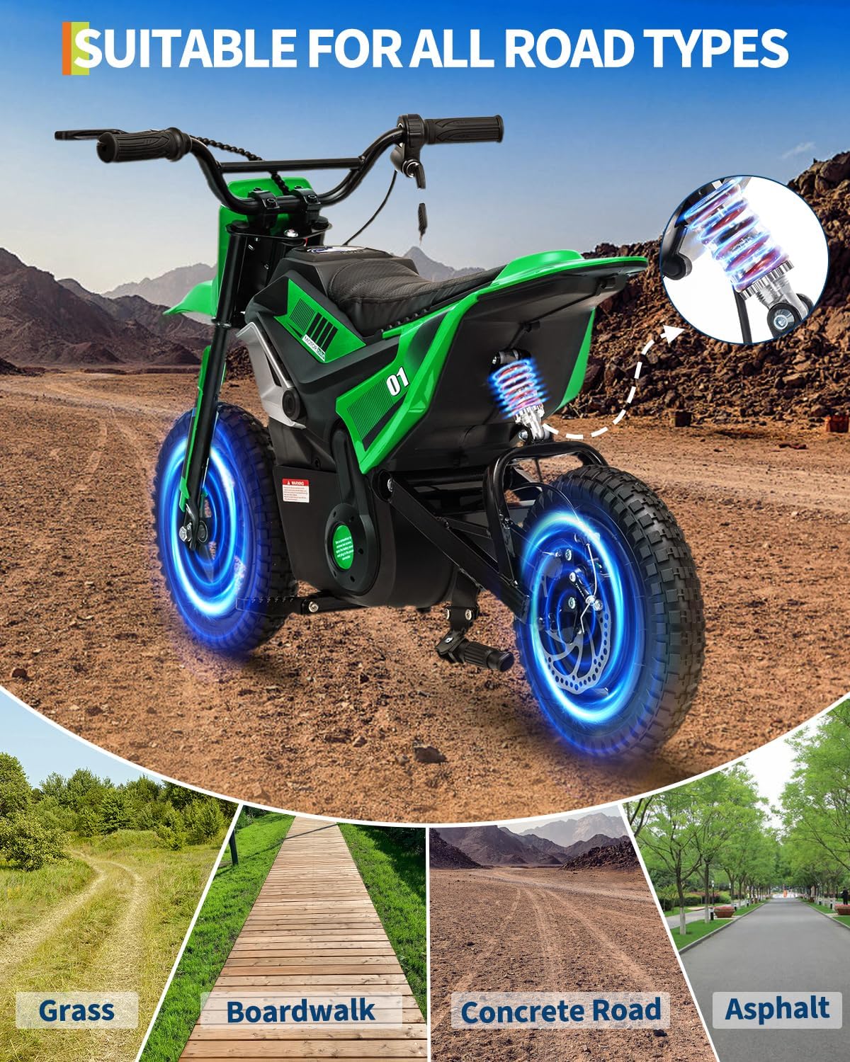 GarveeLife Electric Dirt Bike for Teens, 12" Fat Tire 350W Electric Motorcycle with 24V Battery, 14MPH Top Speed, 130 LBS Max Load, Mini Dirtbike for Kids, Mountain Off-Road Bike Fit Age 10+