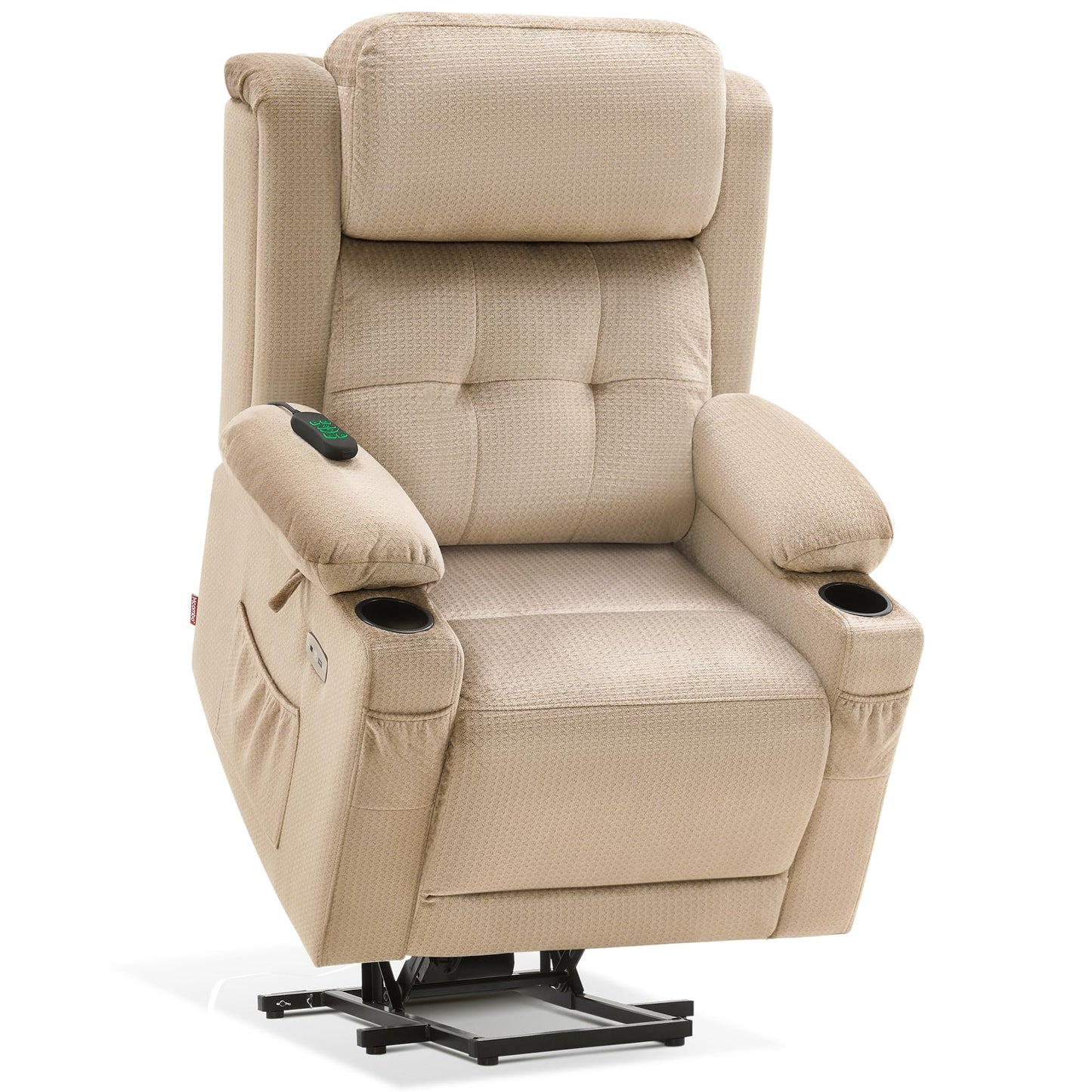 MCombo Medium Triple Motor Power Lift Recliner Chair with Massage and Heat for Elderly People, Adjustable Headrest, Infinite Position, USB Ports, Fabric 7661 (Beige, Medium)