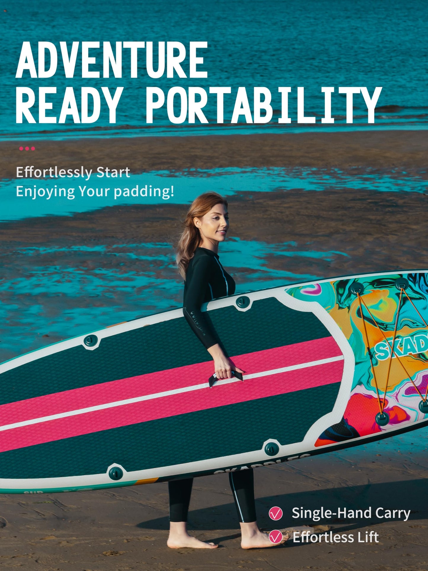 SKADDLES 10’6’’ Portable Inflatable Stand Up Paddle Board (SUP) for Adults and Youth with Non-Slip Deck – Complete Accessories Kit, Perfect for Fishing, Yoga, Fitness & Family Fun (Paintide)
