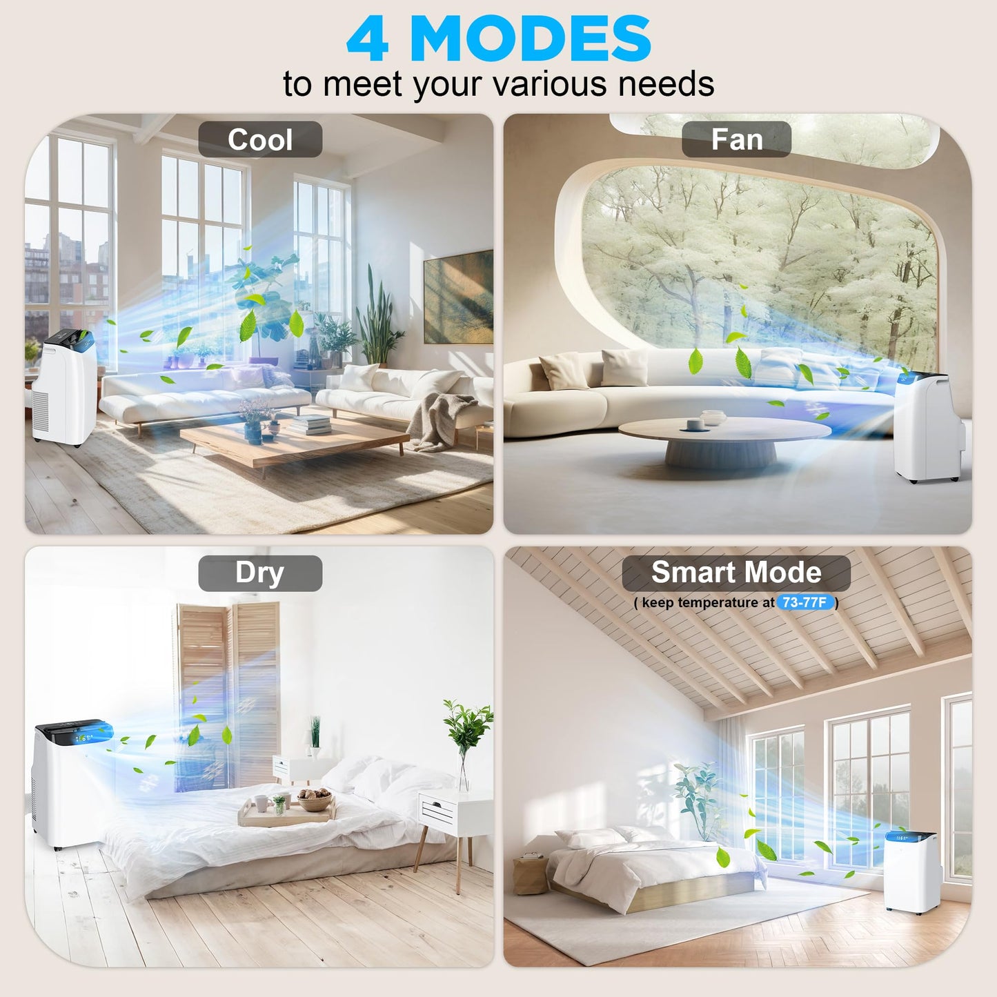Humhold 12000 BTU Portable Air Conditioners with Remote Control, 3-in-1 Free Standing Cooling AC Unit with Fan & Dehumidifier, Cools Room up to 500 sq.ft, Smart/Sleep Mode,3 Speed,24H Timer,Window Kit