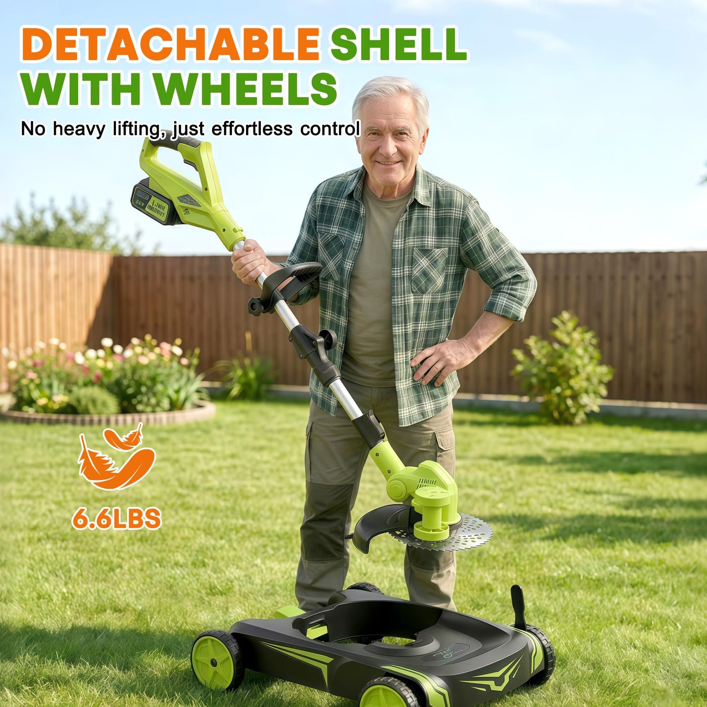 4-in-1 Electric Small Lawn Mower with Detachable Wheeled Base, 3 Position Cutting Height, Cordless Mini Push Mower Battery Powered for Garden/Yard/Farm, Gardening Gifts for Parents, Seniors, Women