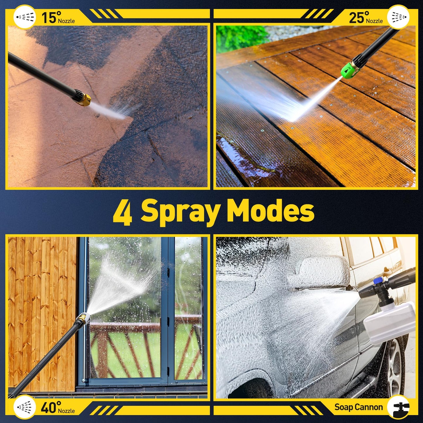EVEAGE Electric Pressure Washer, 4200 PSI 2.8 GPM Power Washer with 1000ML Foam Cannon, 3 Pressure Nozzles, for Car/Fences/Driveway/Home/Patio Cleaning