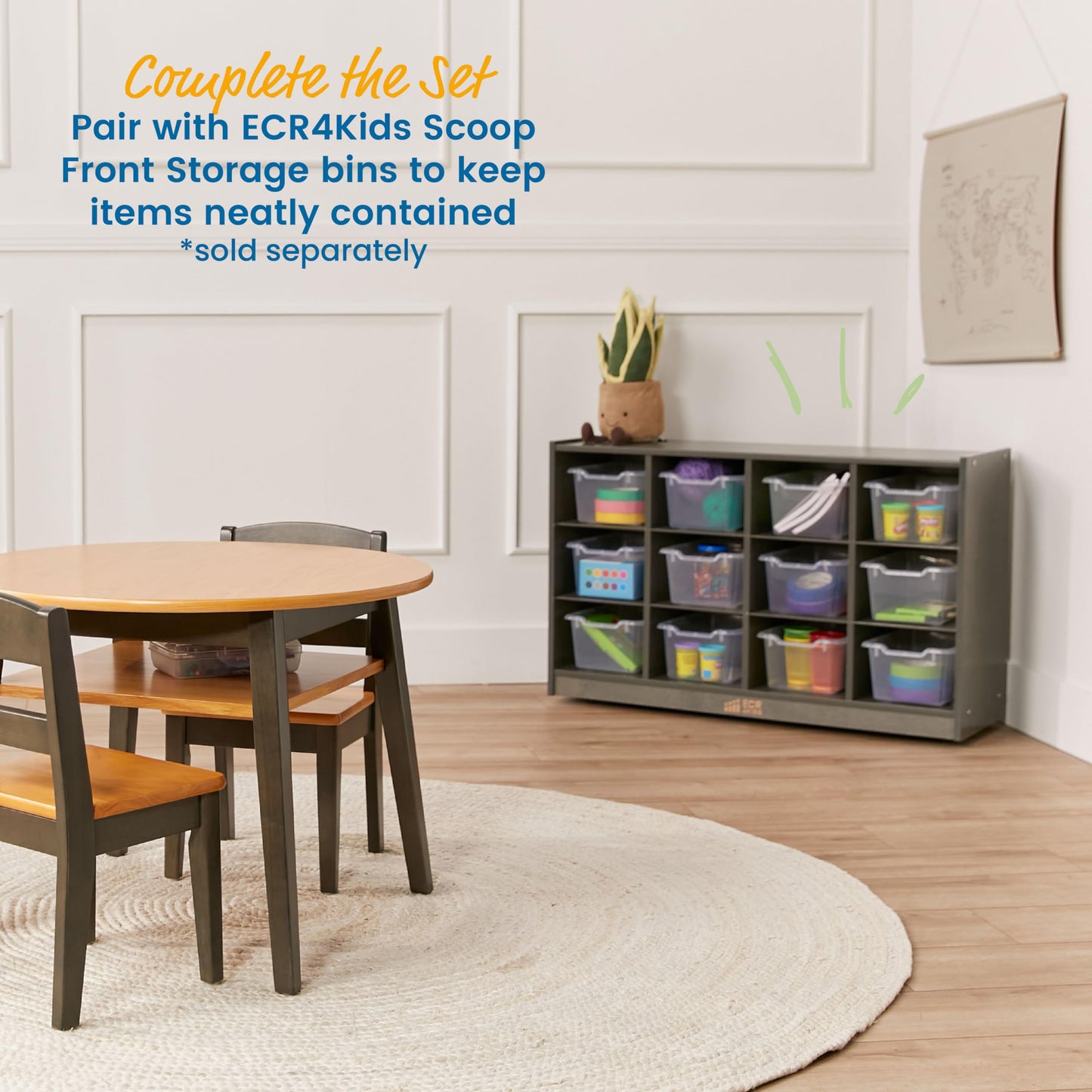 ECR4Kids 12 Cubby Mobile Tray Storage Cabinet, 3x4, Classroom Furniture, Grey Wash