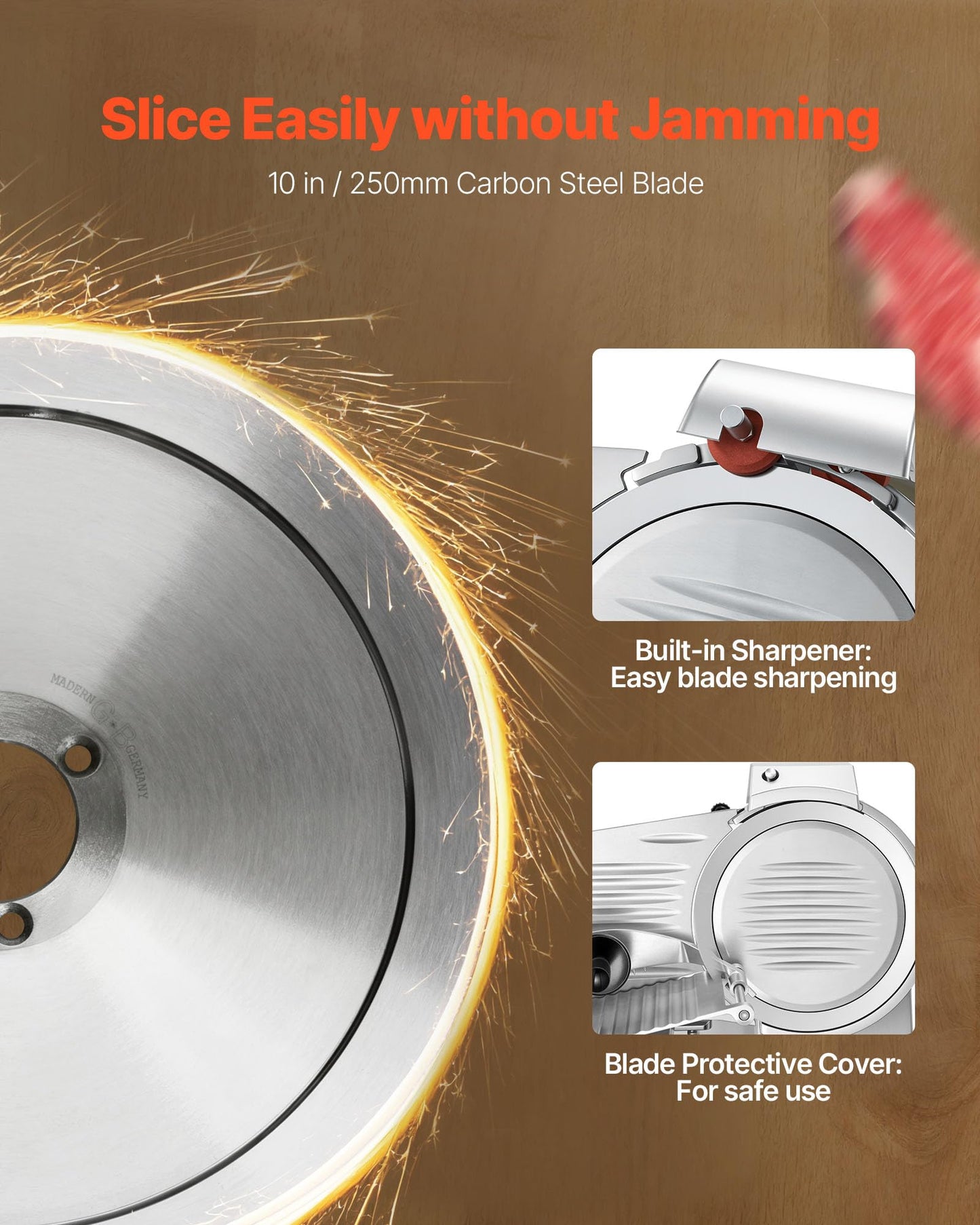 VEVOR Commercial Meat Slicer, 10 inch Electric Food Slicer, 240W Frozen Meat Deli Slicer, Premium Chromium-plated Steel Blade Semi-Auto Meat Slicer For Commercial and Home use