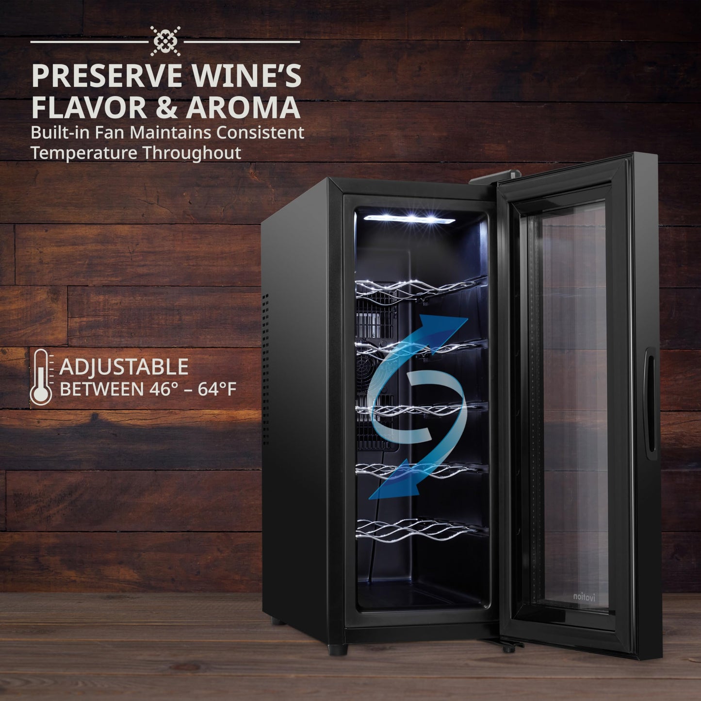 Ivation 12 Bottle Red And White Wine Thermoelectric Wine Cooler/Chiller Counter Top Wine Cellar with Digital Temperature Display, Freestanding Refrigerator Smoked Glass Door Quiet Operation Fridge