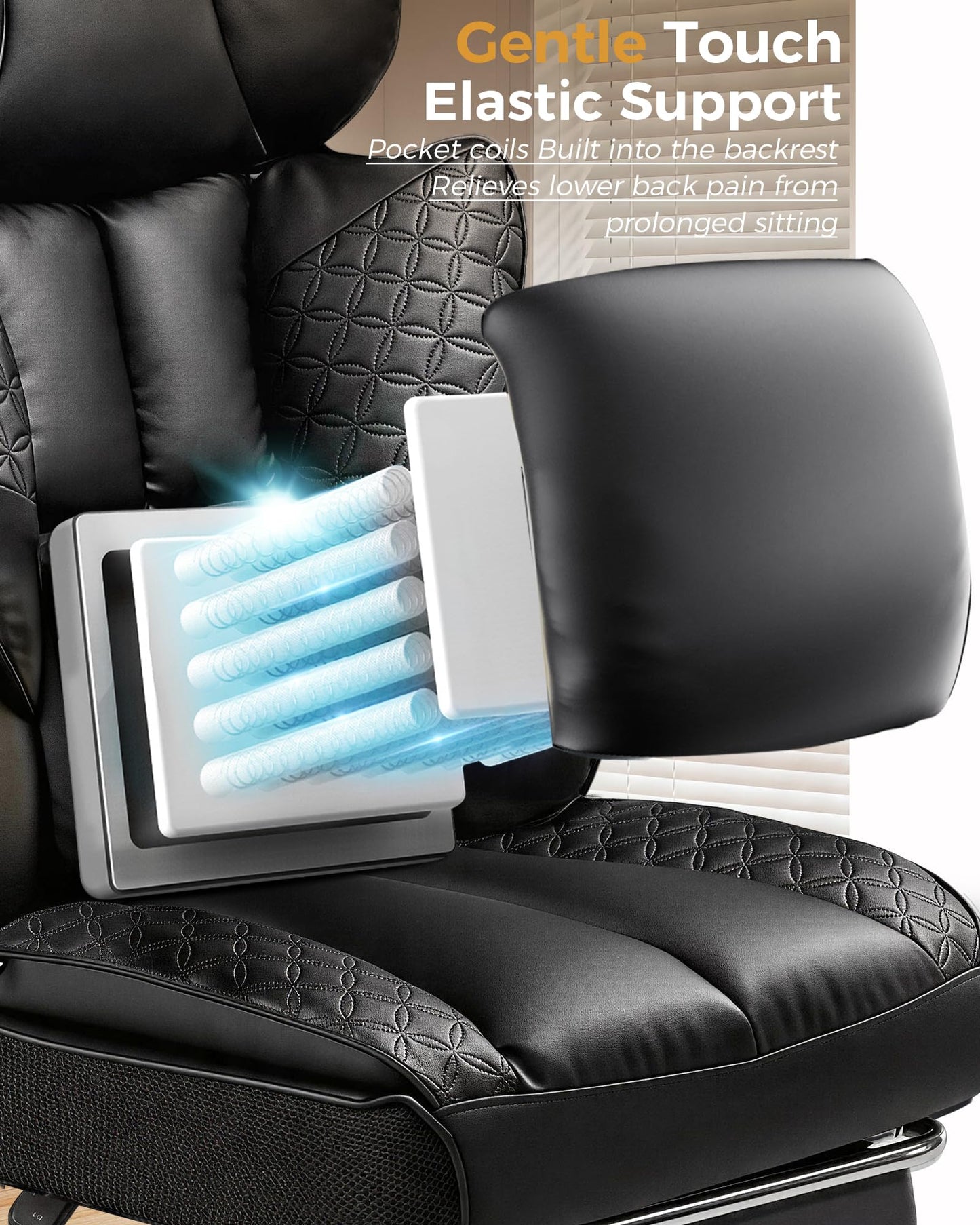 COMHOMA Big and Tall Office Chair Heavy Duty Gaming Chair with Deluxe Embossing Leather High Back Wider Ergonomic Computer Chair with Foot Rest 150°Reclining Pocket Spring Lumbar Support