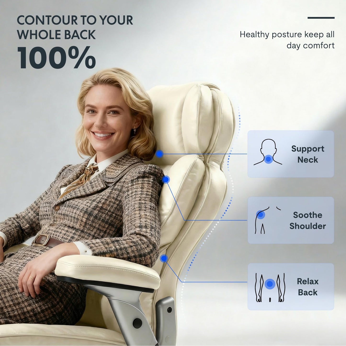 FLEXISPOT 600lbs Big and Tall Office Chair for Heavy People, Heavy Duty Computer Desk Chair with Dynamic Lumbar Support 2D Armrest Blade Wheels, Chairs for Home Office Gaming Working, Leather, Beige