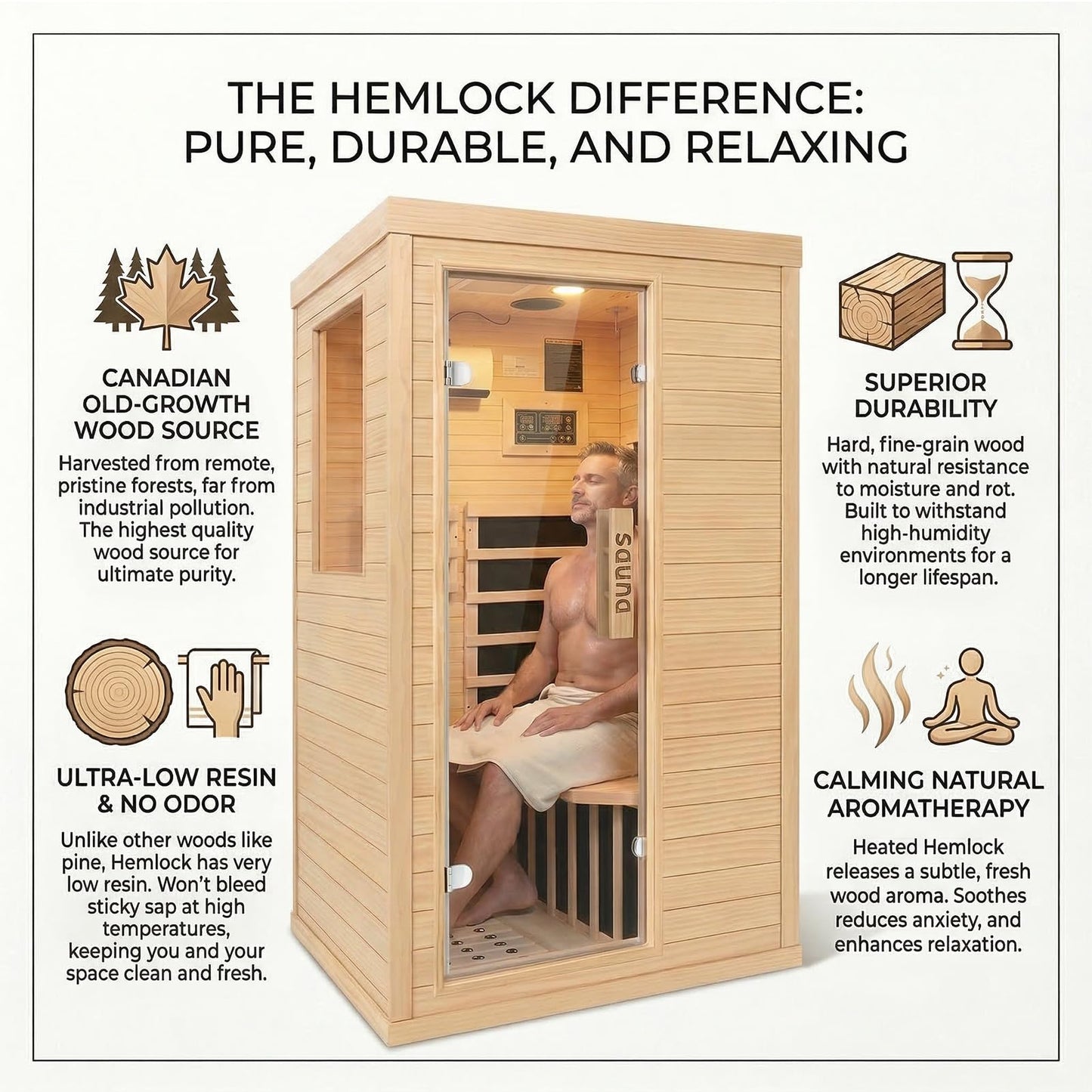 DWKWE Far Infrared Sauna Room for Home Use - 1350W Natural Hemlock Indoor Personal Wooden Personal Dry Sauna with Rapid Heating, Perfect for Athletes, Busy Professionals & Arthritis Sufferers