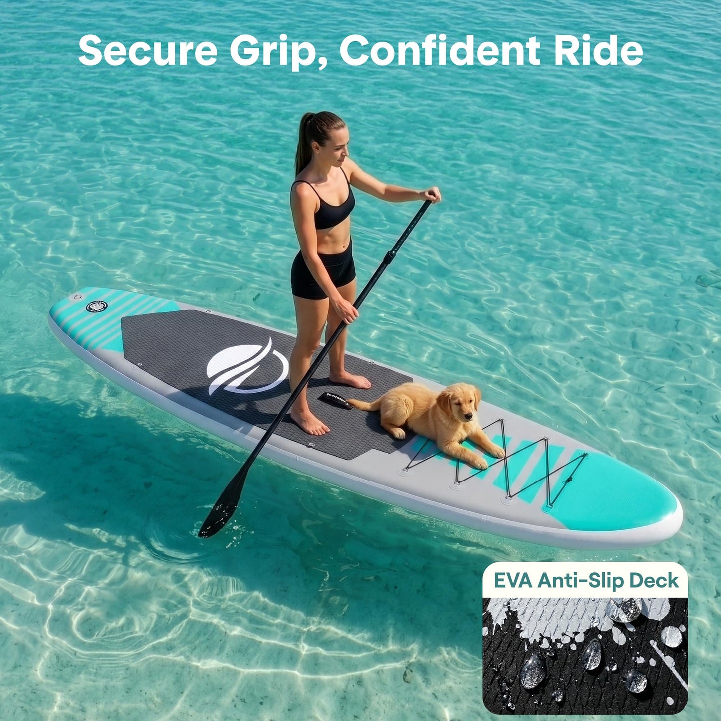 SereneLife Inflatable Stand Up Paddle Board - Wide Stable Design, Non-Slip Deck for Adults & Youth with Premium Paddle Board Accessories: Carry Bag, Dual Action Pump, Paddle, Ankle Leash - 10'6"