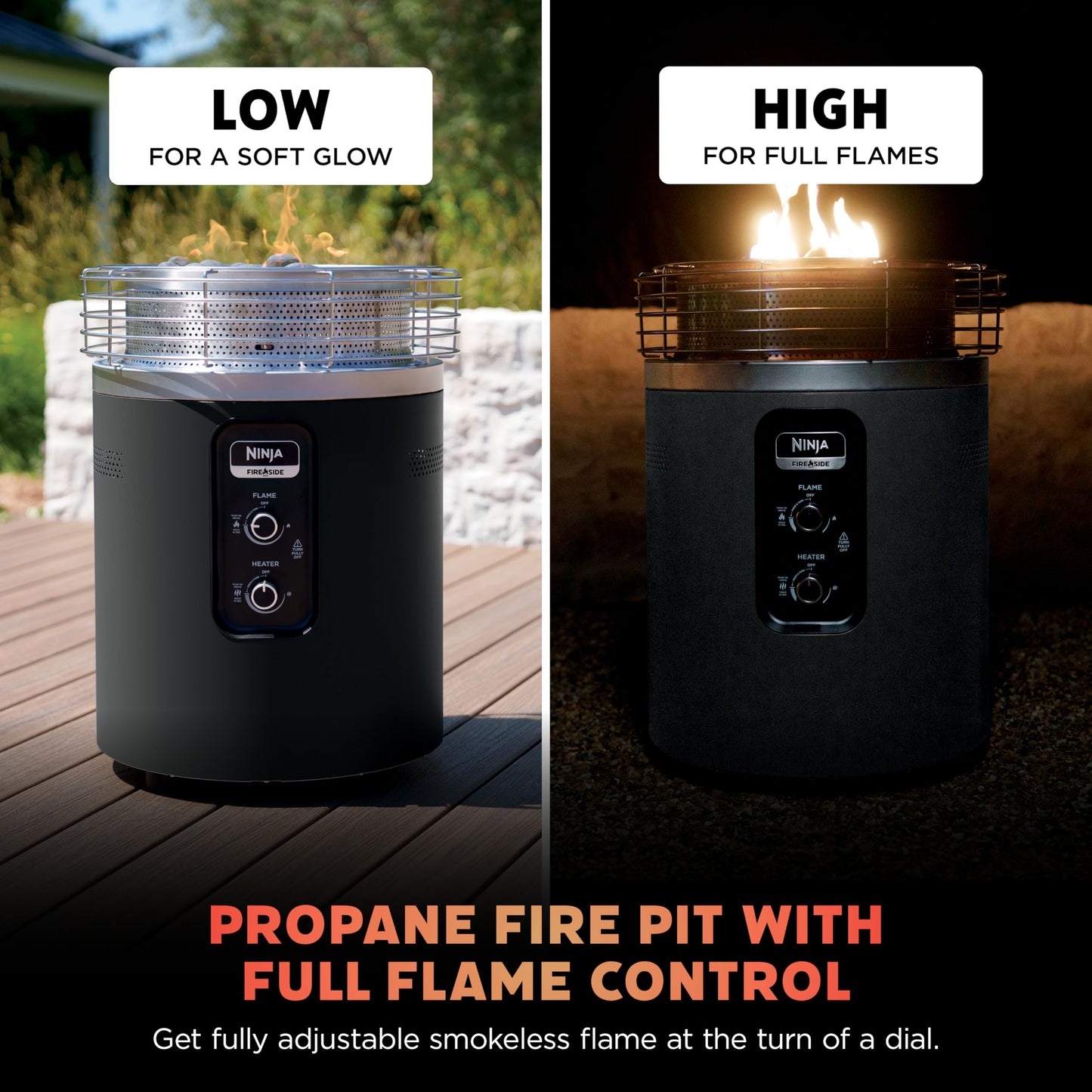 Ninja Fireside360™ Outdoor Heater and Fire Pit | 3 Modes with Flame and Heat Settings | Portable Smokeless Propane Design for Patio Deck and Camping | 80,000 BTU | Black | OF101BK