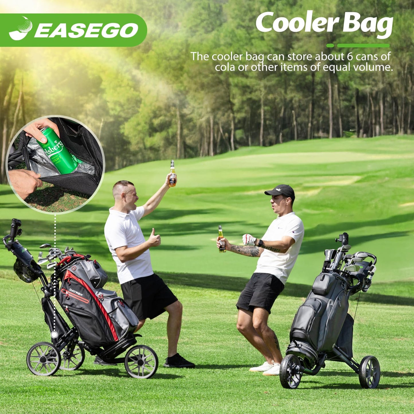 EASEGO Golf Push Cart 3 Wheel : Golf Bag Cart Foldable with Phone/Cup/Umbrella Holder Compact Golf Pull Carts Quick Fold Golf Caddy Push Carts with Large Wheelbase for Different Terrain (Gray)