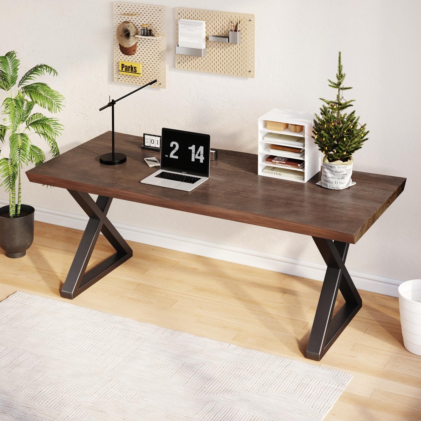 jmzx store Solid Wood Rustic Style 55.1-inch Computer Desk - Large Office Desk for Home Office (Black-b, 55 * 27.56 * 29.5)