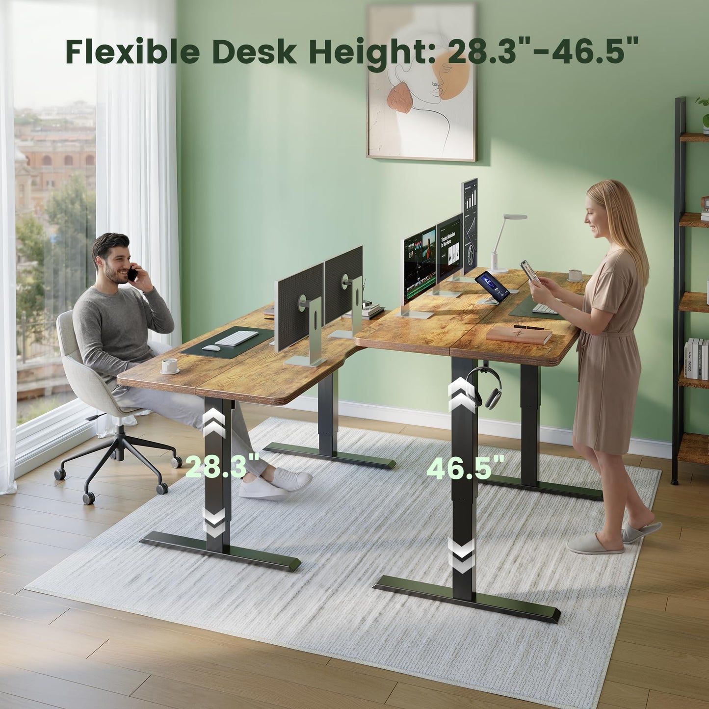 CubiCubi Standing Desk, 63 x 28 Inches Electric Height Adjustable Computer Desk, Sit Stand up Home Office Desk with Memory Presets, Rustic Brown