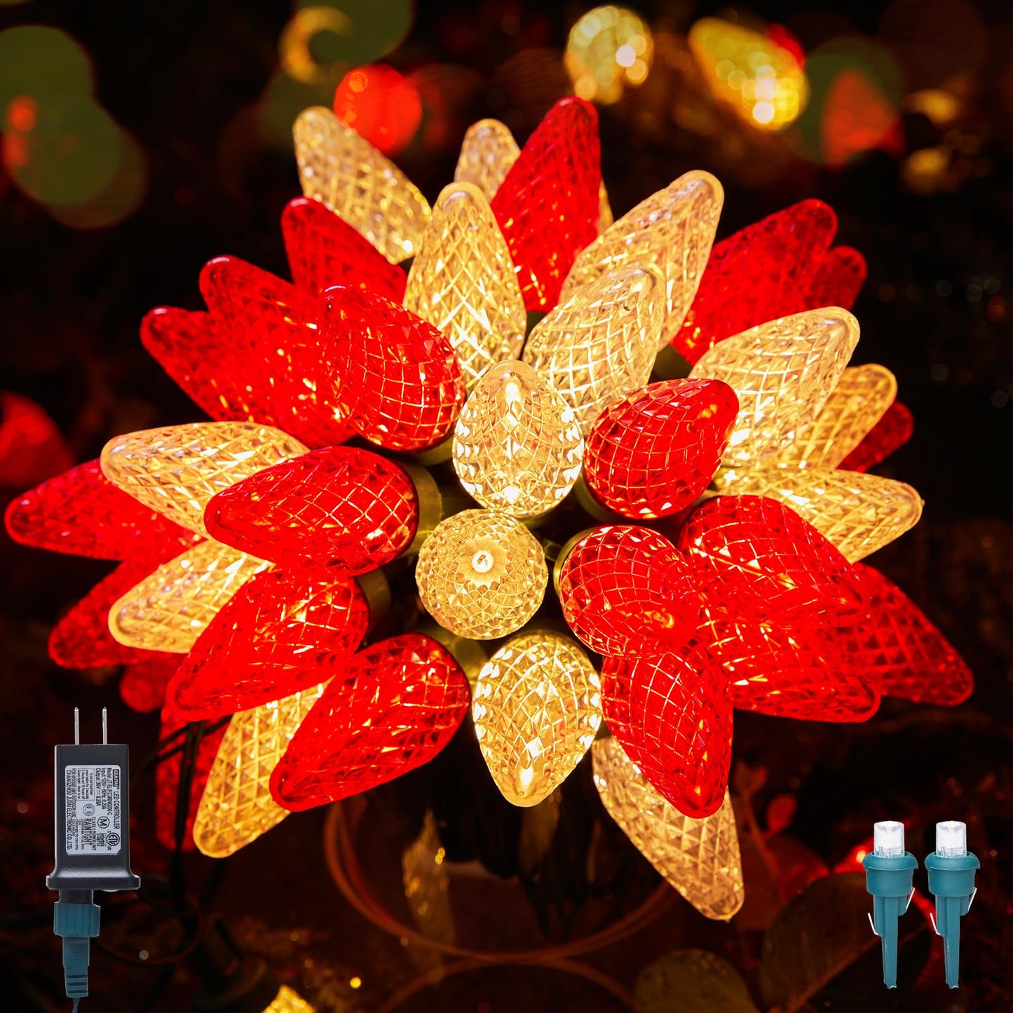 Minetom C9 LED Christmas Lights Outdoor, 100 Lights, 81 Feet, Waterproof, Timer, Red & Warm White