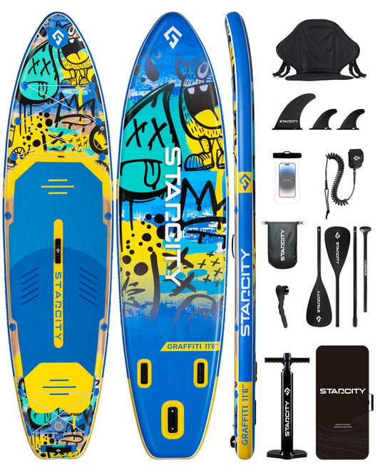 Starcity Inflatable Stand Up Paddleboard 11'6"*35"*6" Extra Wide Glide Control Load Ready 450 Pound Capacity for Lake Ocean Touring Yoga W/Floating Paddle W/Seat Paddlers Couples Youth