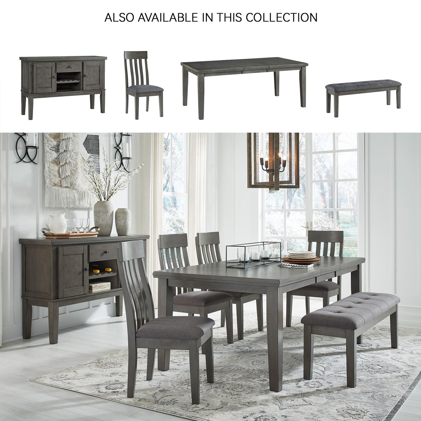 Signature Design by Ashley Hallanden Modern Farmhouse Rectangular Dining Room Butterfly Extension Table with Self-Storing Leaf, Seats Up to 6, Wood, Dark Gray