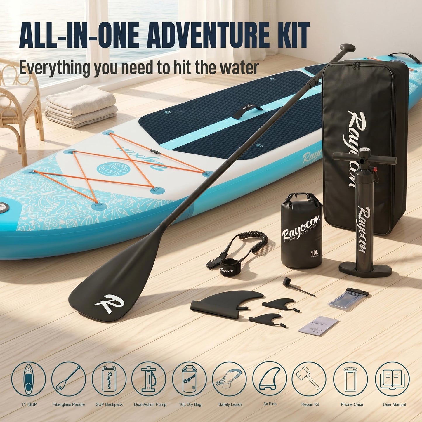 Inflatable Stand Up Paddle Board 11'×34" Extra Wide SUP, Ultra-Stable for Adults & Dog, 450lbs, Dual Chamber Pump, Fiberglass Paddle, Military Grade Dual Layer, Mystic Butterfly Design