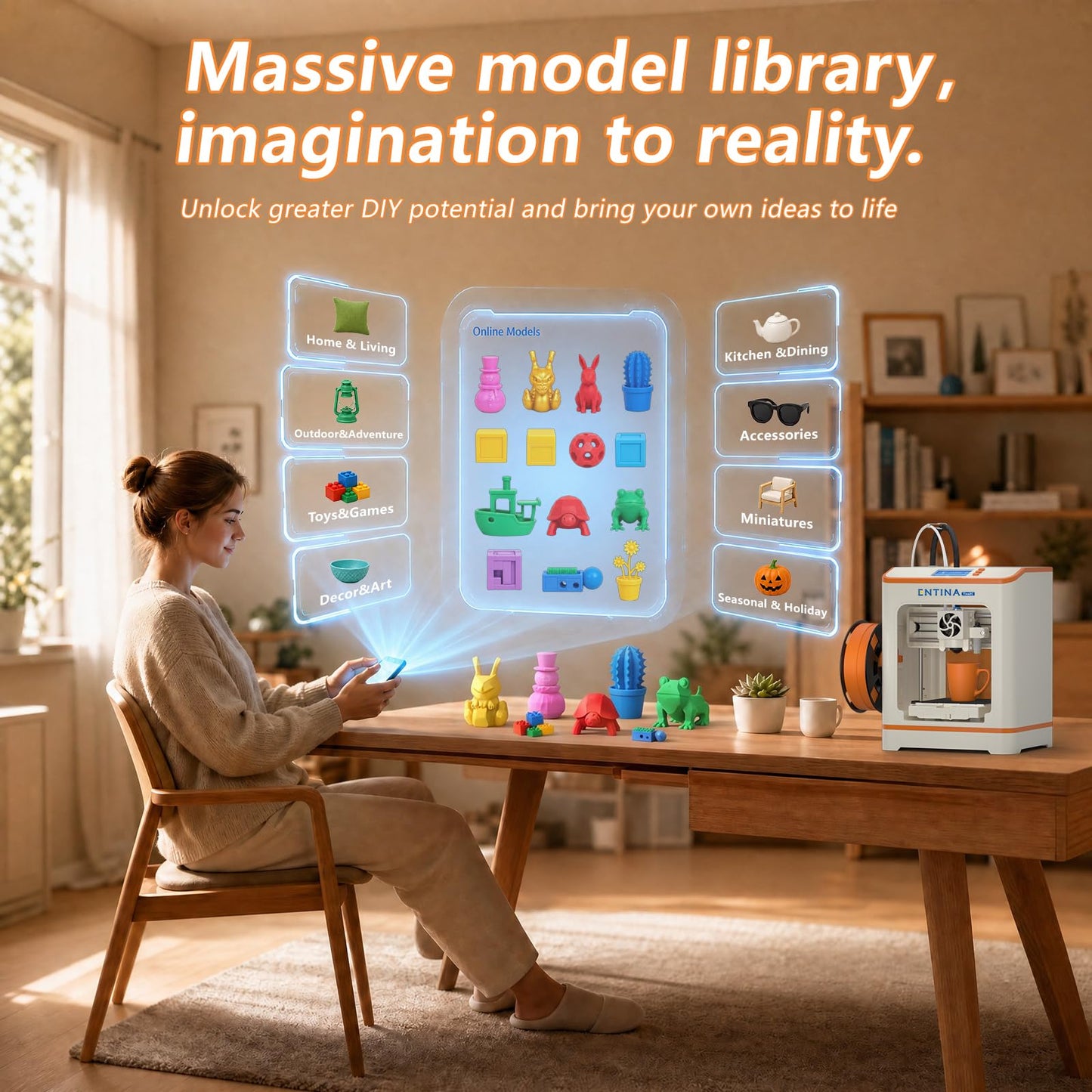 ENTINA TINA2C Mini 3D Printer with Wi-Fi & App Control, Fully Assembled, Auto Leveling, Silent Print,1500+ Models, 20+ DIY Modules, Fully Open Source DIY 3D Printer for Beginners, Makers