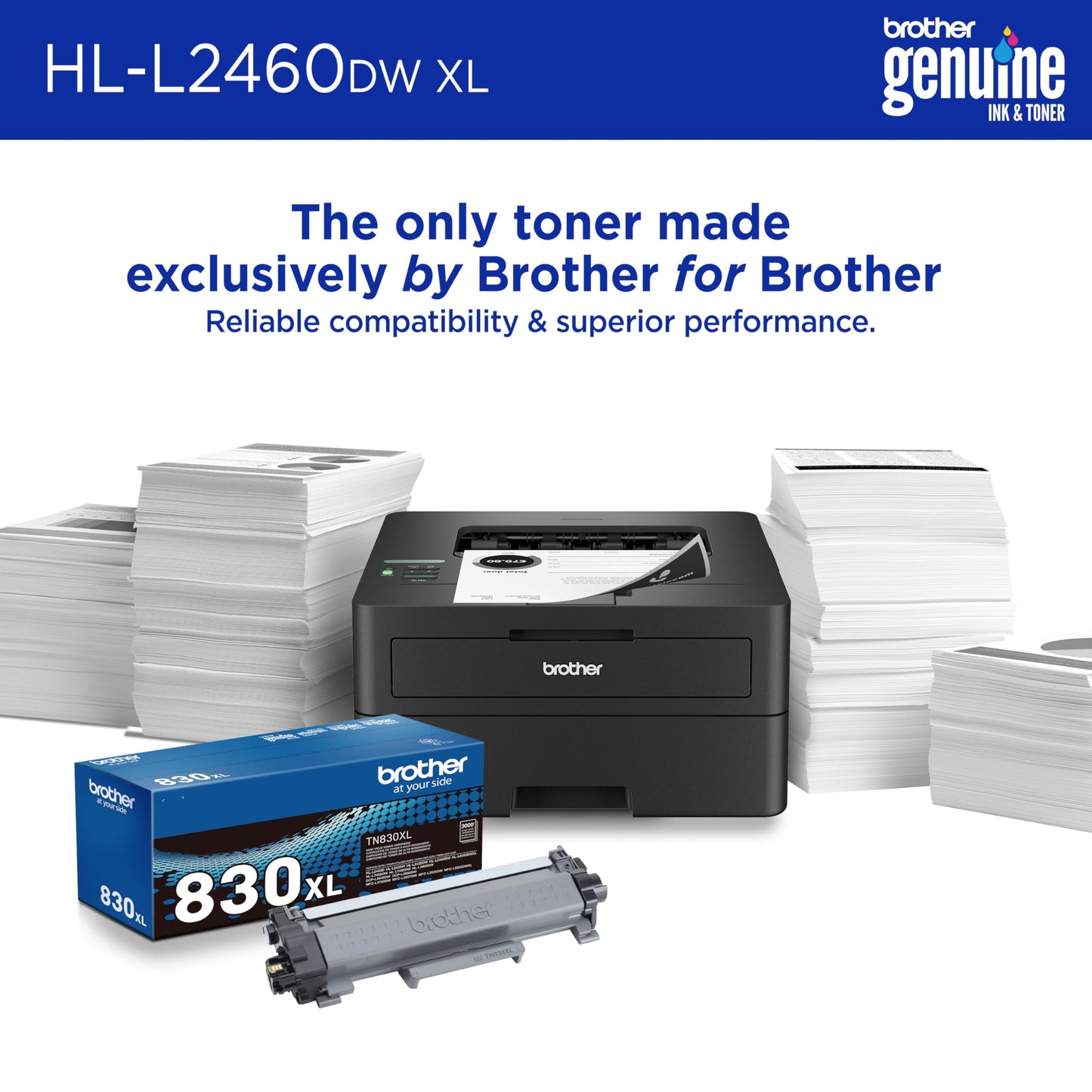 Brother HL-L2460DWW XL Wireless Compact Monochrome Printer with Duplex Copy & Scan, Fax, Black & White | Up to 4,200 Pages of Toner Included(1), Works with Alexa