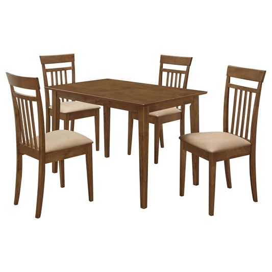 Coaster Home Furnishings - Robles - Wood - 5-Piece Rectangular Dining Table Set - Transitional Style with Vertical Slat Back Chairs and Fabric Cushioned Seat – Dining Room – Chestnut - 150430