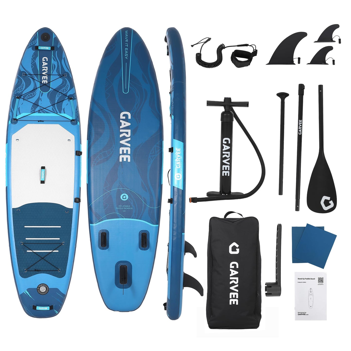 GarveeHome Inflatable Stand Up Paddle Board with Premium SUP Accessories, Wide Stable Design, Anti-Slip EVA Deck, Built-in Camera Mount, 11'5" Inflatable Paddle Boards for Adults & Youth