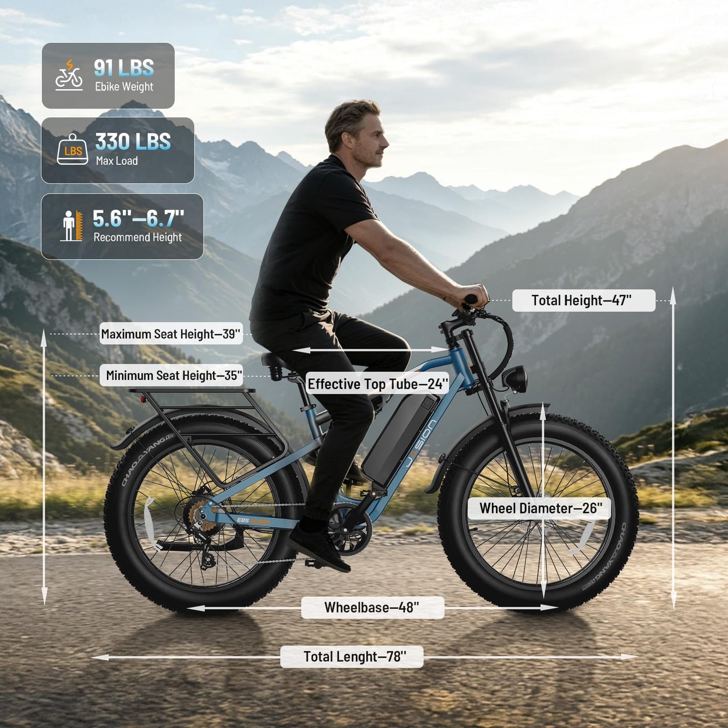 Jasion EB5 Ultra Electric Bike for Adults, Peak 2500W Ebike with 52V 20Ah (1040Wh) Battery, Dual Suspension & Hydraulic Brakes, 26"x4" Fat Tire Off-Road Electric Bicycle