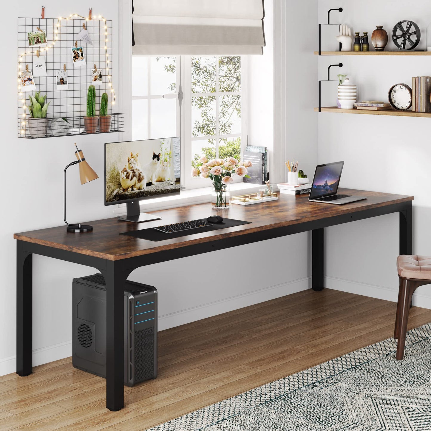 Tribesigns 78.7 Inches Extra Long Computer Desk 2 Person Desk, Double Long Desk, Workstaion for Home Office, Brown+Black