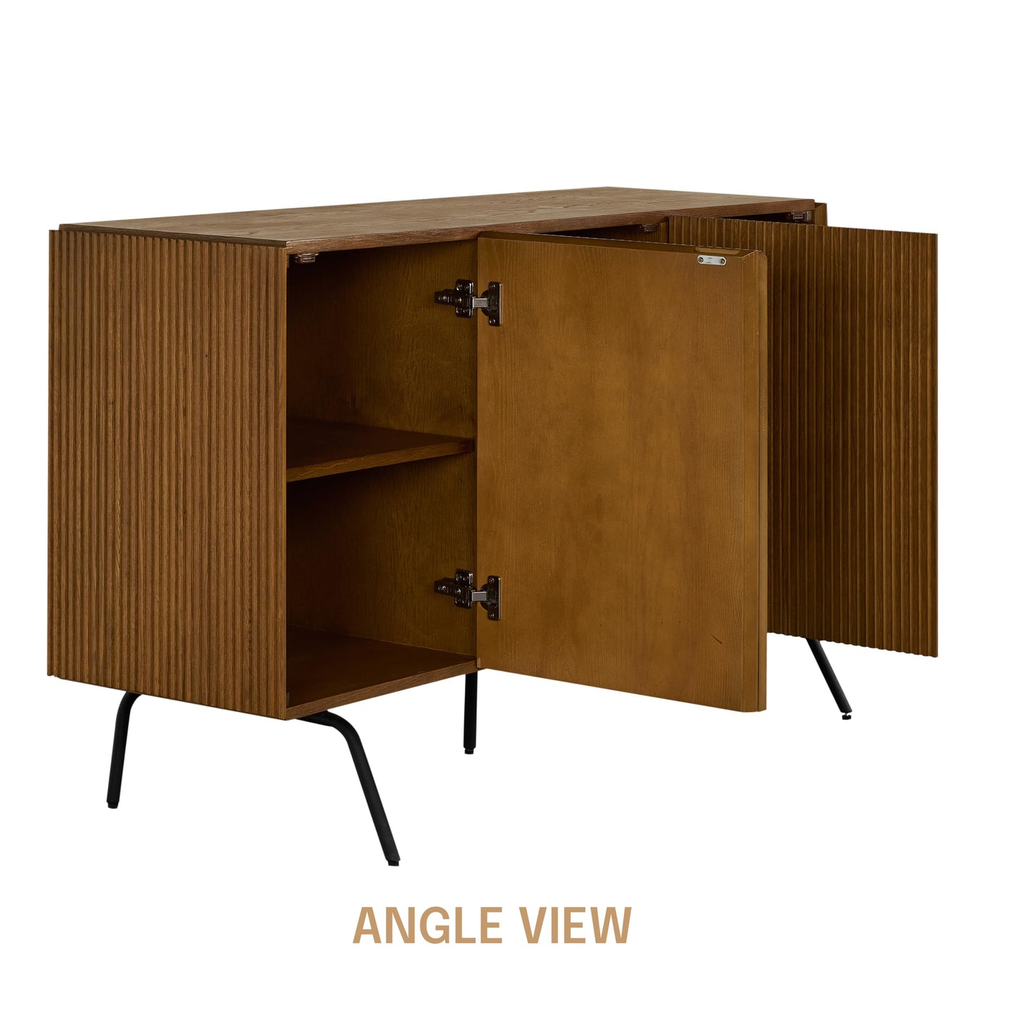NTC Veil Modern Sideboard with 3 Doors, Buffet Cabinet with Vertical Groove Design and Metal Legs, Storage Cabinet for Living Room, and Hallway, Effortless Assembly - Rustic Oak