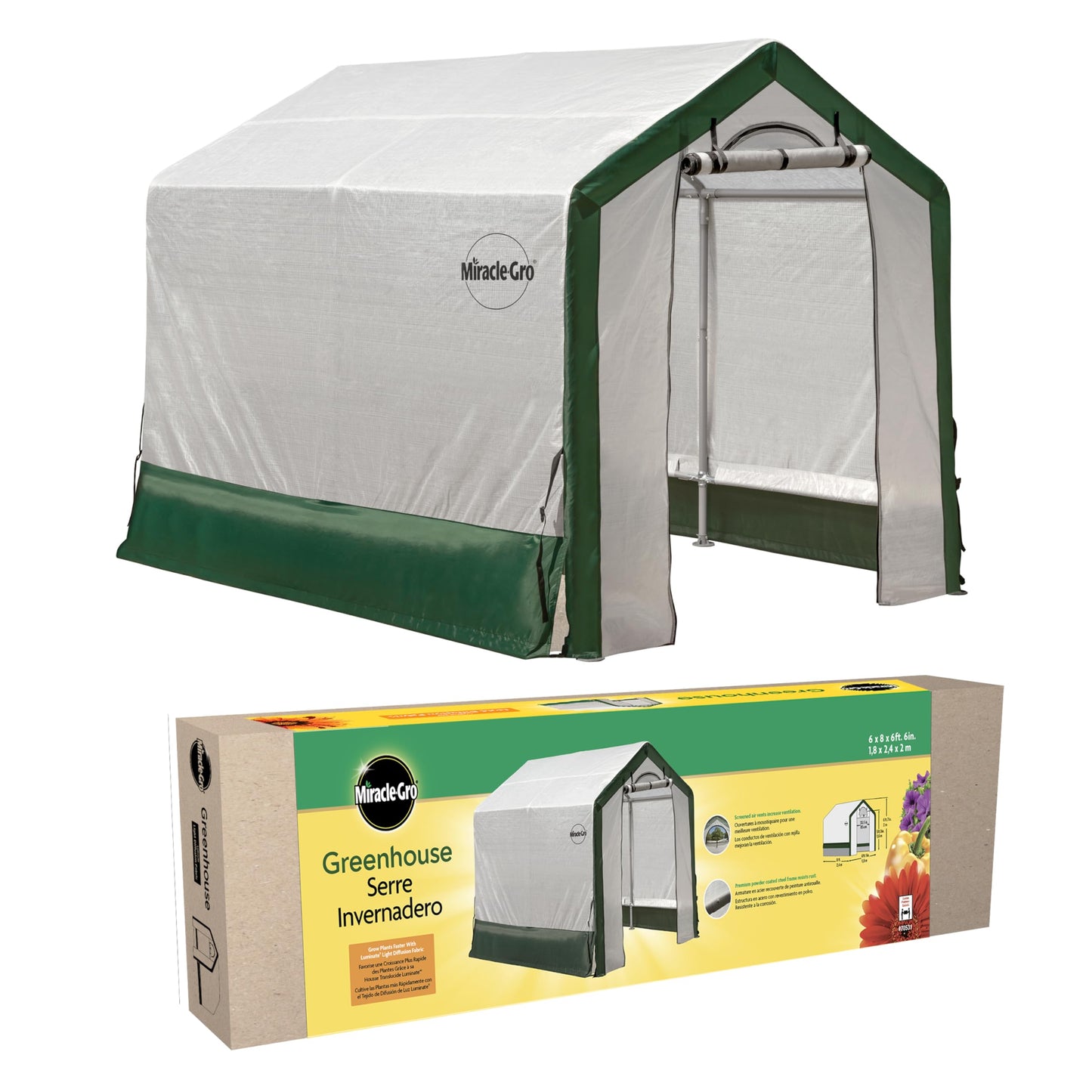Miracle-GRO 6' x 8' x 6' Outdoor Mini Walk-in Greenhouse Plant Tent, All-Season Small Walk-in Plant Growth Accelerator with UV-Treated Fabric Cover and Zippered Panels, Clear