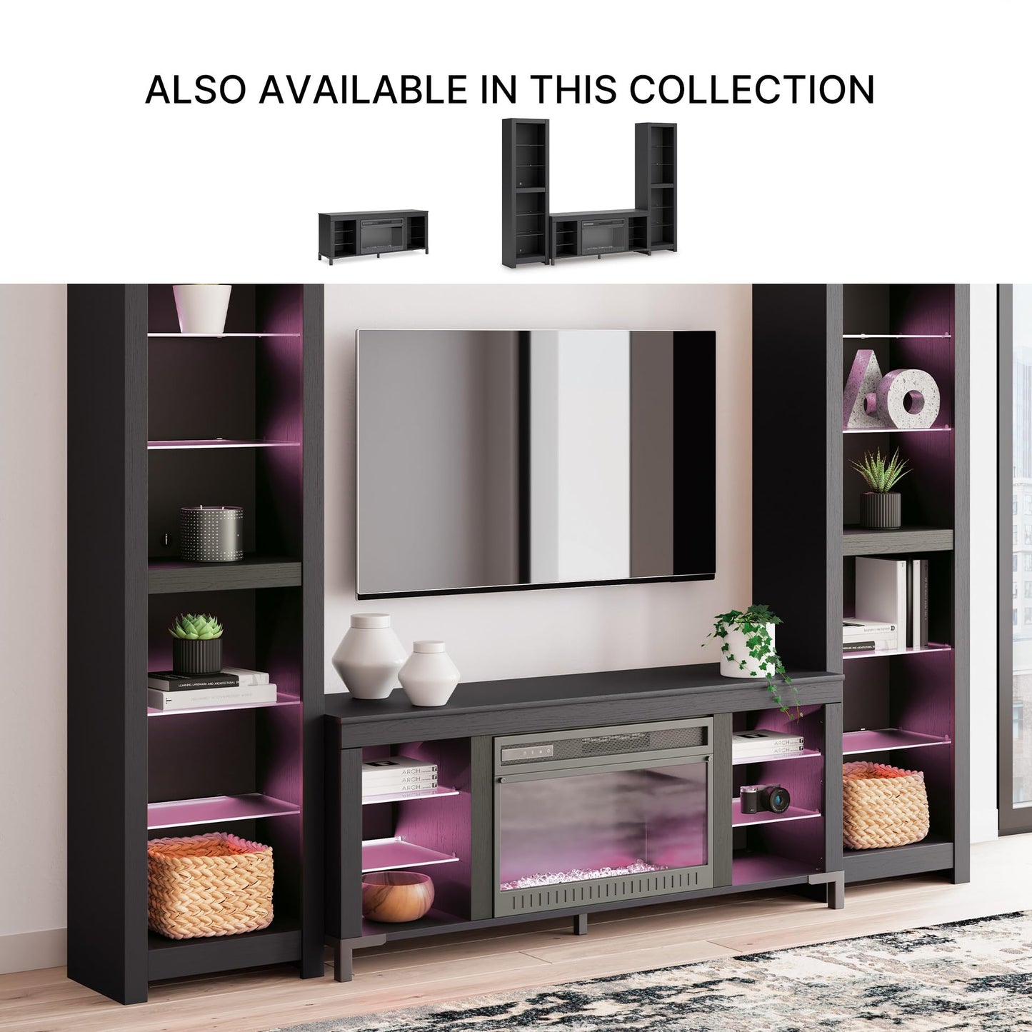 Signature Design by Ashley Cayberry Modern 3-Piece Entertainment Center with Electric Fireplace for TVs up to 68", Black