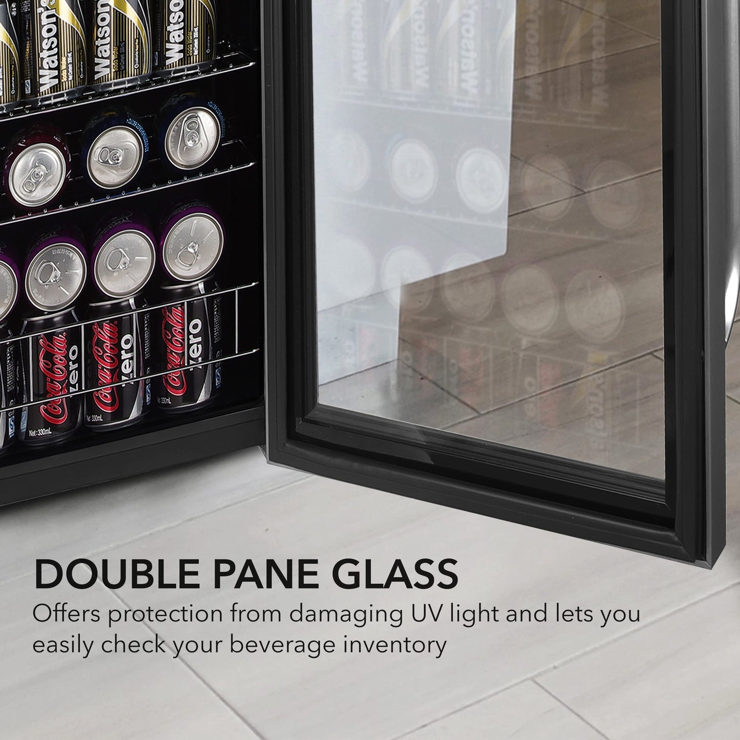 Whynter Beverage Refrigerator with Double-Layer Glass Door, 136-Can 3.4 Cu. Ft. Drink Mini Fridge with Lock & Digital Control, BR-1211DS, Stainless Steel