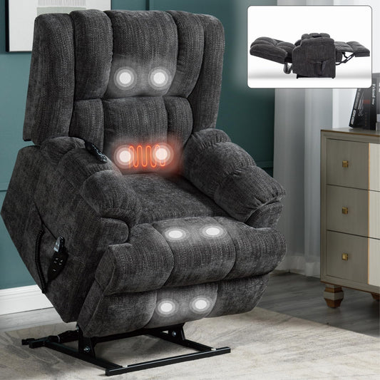 GDFStudio Dual Motor Power Lift Recliner Chair with Massage and Lumbar Heat, Heavy Duty Electric Reclining Chair with Remote Control, Supports Up to 350 LBS, Grey
