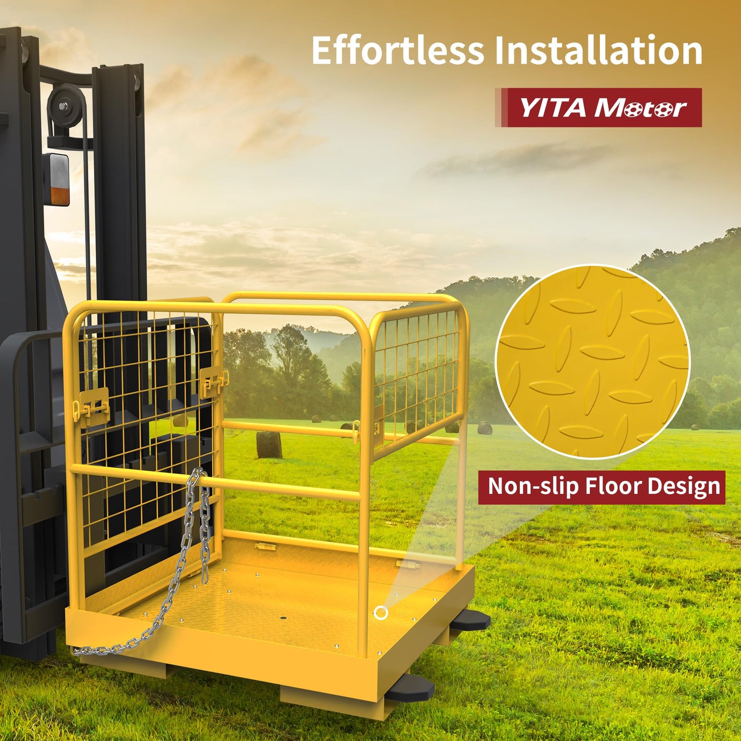 YITAMOTOR 36 "x36" Forklift Safety Cage, 1200lbs Forklift Man Basket Work Platform, Heavy Duty Collapsible Lift Cage for Most Aerial Jobs