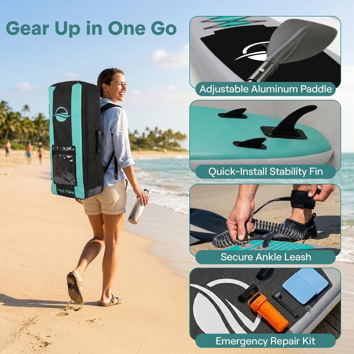 SereneLife Inflatable Stand Up Paddle Board - Wide Stable Design, Non-Slip Deck for Adults & Youth with Premium Paddle Board Accessories: Carry Bag, Dual Action Pump, Paddle, Ankle Leash - 10'6"