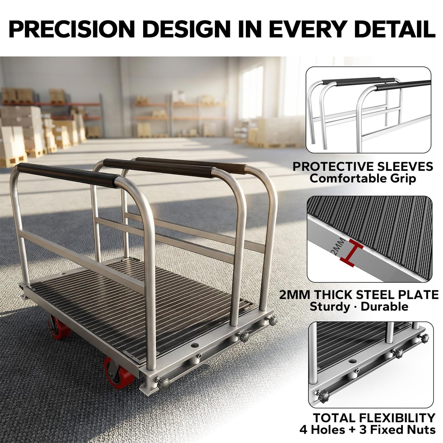 2IN1 Heavy Duty Panel Truck, 36" x 24" Platform Cart w/Rubber Mat & 3 Handrails, 2600 lbs Capacity Drywall & Lumber Cart, Flatbed Cart w/2 Swivel Casters, All-Steel Hand Truck Push Cart