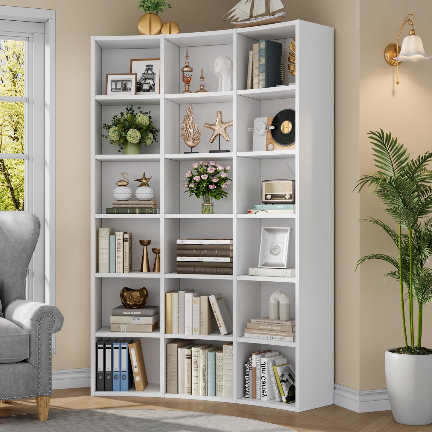 kepptory 71'' Tall Corner Bookcase (White, 41.5" W * 9.3" D * 71" H)