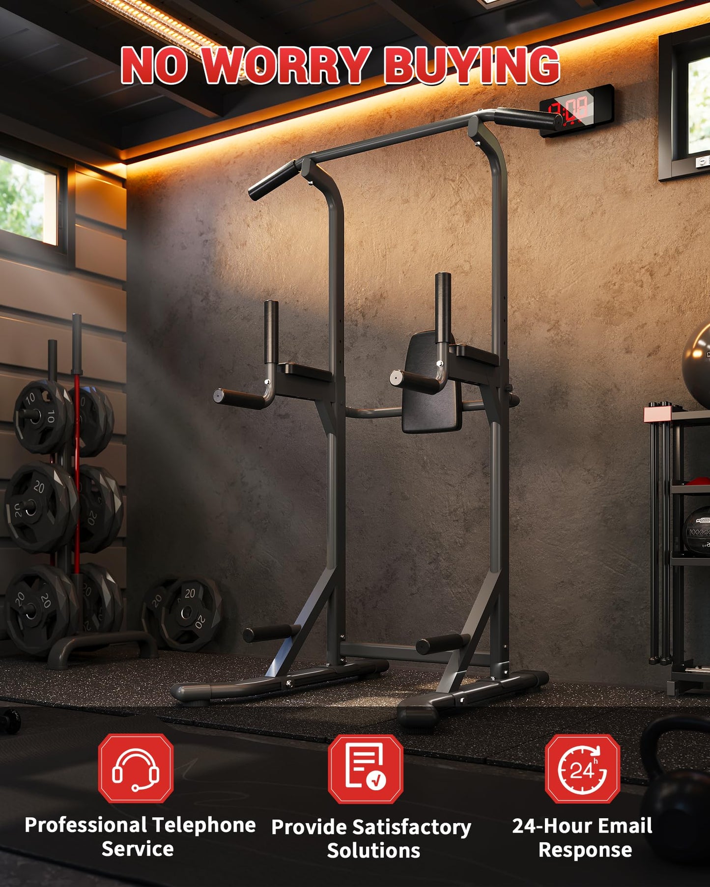 Power Tower Pull Up Bar & Dip Station, 450LB Weight Capacity, Heavy-Duty Carbon Steel Free Standing Home Gym for Pull-Ups, Dips, Leg Raises & Strength Training