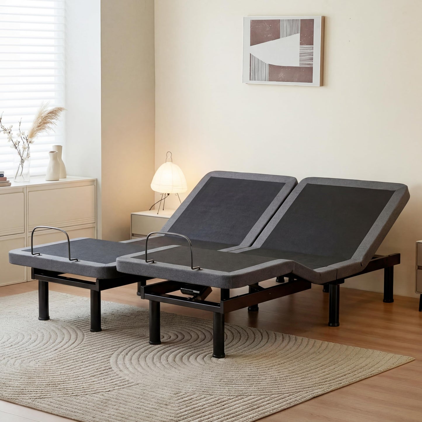 Split King Adjustable Bed Frame with Wireless Remote + 12 Inch Grey Gel Medium Firm Memory Foam Mattress in a Box, Head and Foot Incline,0 Gravity/Anti-Snore,Sturdy Smart Electric Bed Base, 80" × 76"