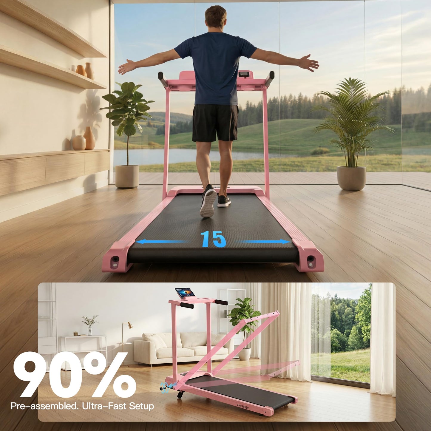 FUNMILY Incline Walking Pad Treadmill with Handle Bar, Folding Treadmills for Home Small, 3.5HP Portable Treadmill with Desk, 350 lbs Weight Capacity, Walking Pad with Remote Control and LED Display