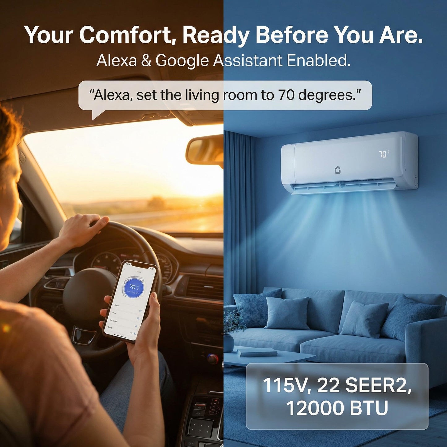 GarveeLife 12,000 BTU Mini Split Air Conditioner, 22 SEER2 110V Smart Inverter, Heat Pump System, Cools Up to 750 Sq.Ft, Alexa WiFi Control, DIY Installation Kit