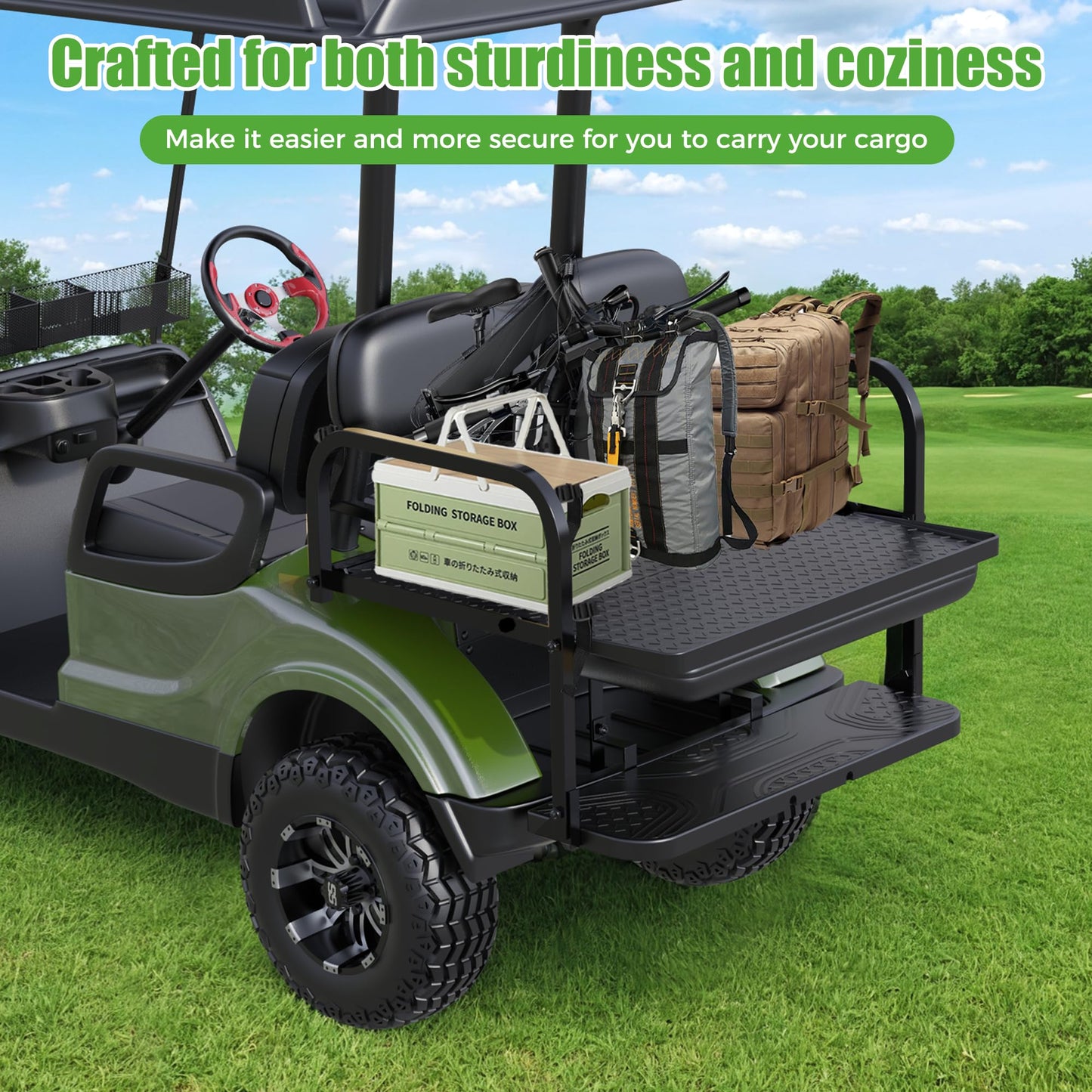 10L0L Golf Cart Rear Flip Seat Kit for Yamaha Drive G29 2007-2016 Folding Back Seat (Black)