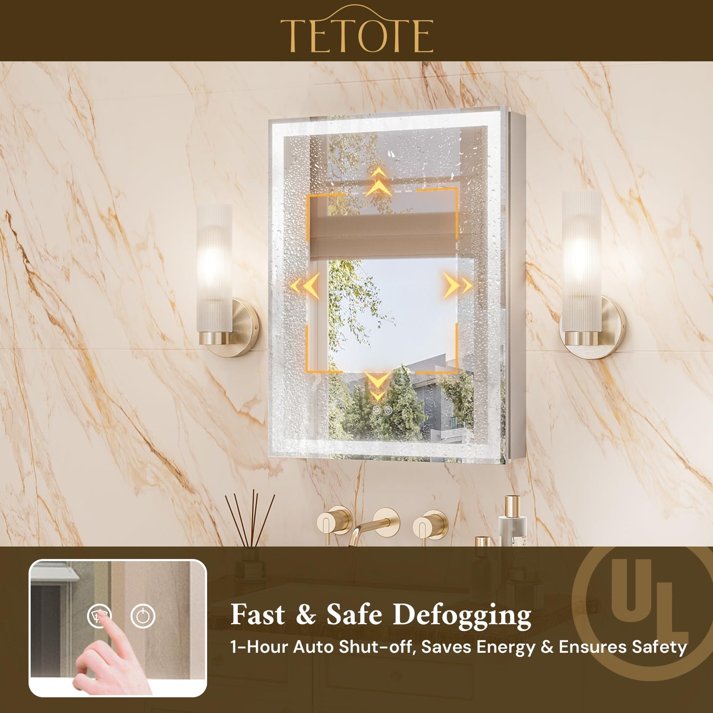 TETOTE 30 x 26 LED Lighted Medicine Cabinet with Mirror with Adjustable Shelves, Silver Aluminum Cabinet, Anti-Fog Stepless Dimmable 3 Colors White/Warm/Natural, Easy to Install(Wall Mount/Recessed)
