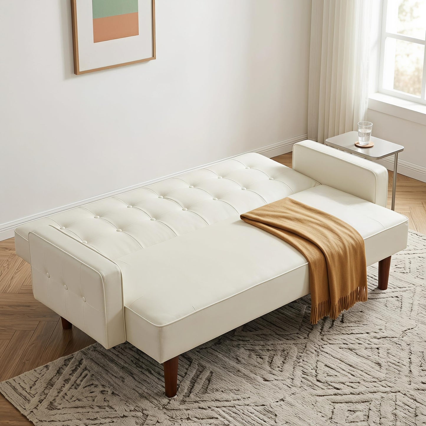 NicBex PU Leather Couch Bed, 3 Seater Leather Sofa with Adjustable Backrest, Leather Sofa Couch with Wood Legs, Modern Convertible Loveseat Sofa for Office & Living Room, Leather White