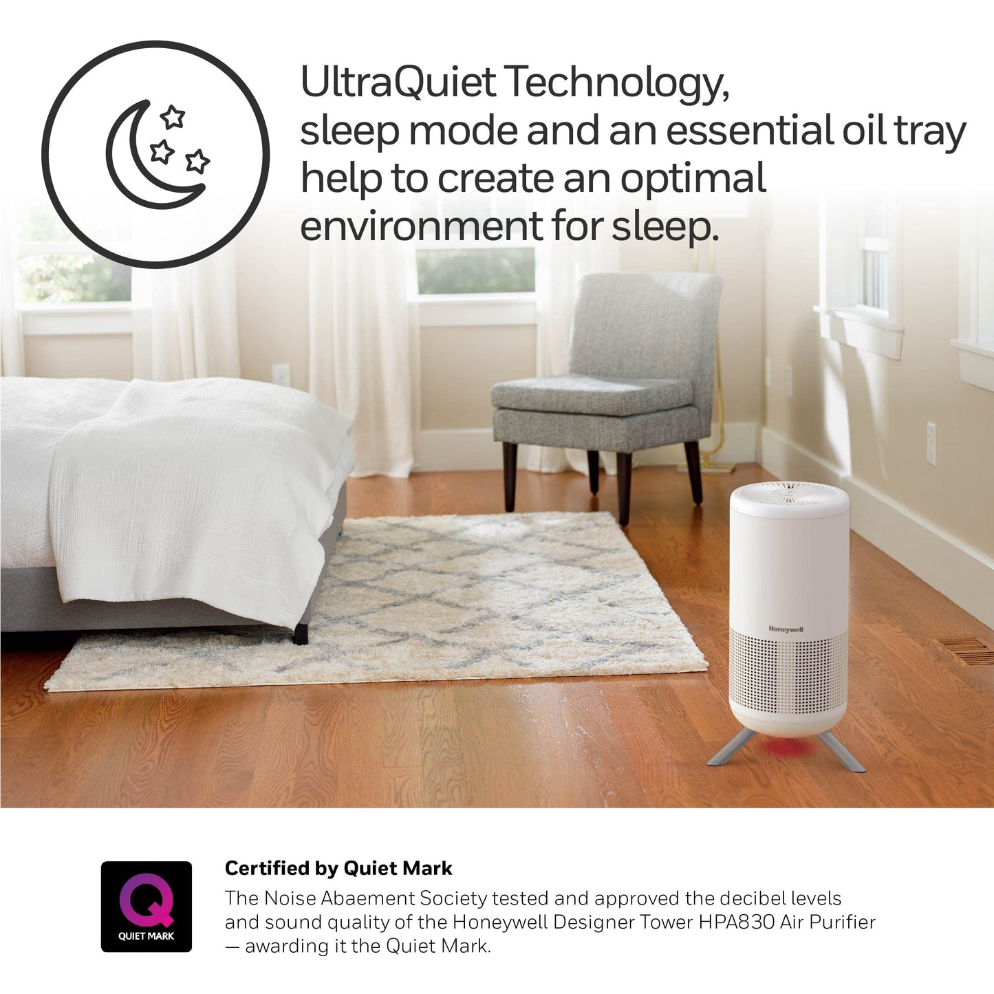 Honeywell HEPA Air Purifier for Home, 900 Ft² Rooms in 1 Hour, Designer Series, Auto Mode, UltraQuiet Tech, HEPA Filter Reduces Dust, Pollen, Pet Dander, Smoke, Odors, White, HPA830W