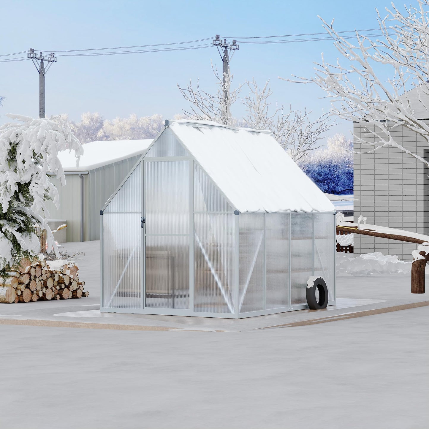 GarveeHome Large 6x7 Ft Walk-in Greenhouse, Aluminum Frame & Polycarbonate Panels for Growing Environment, Includes Roof Vent & Easy Assembly, Silver