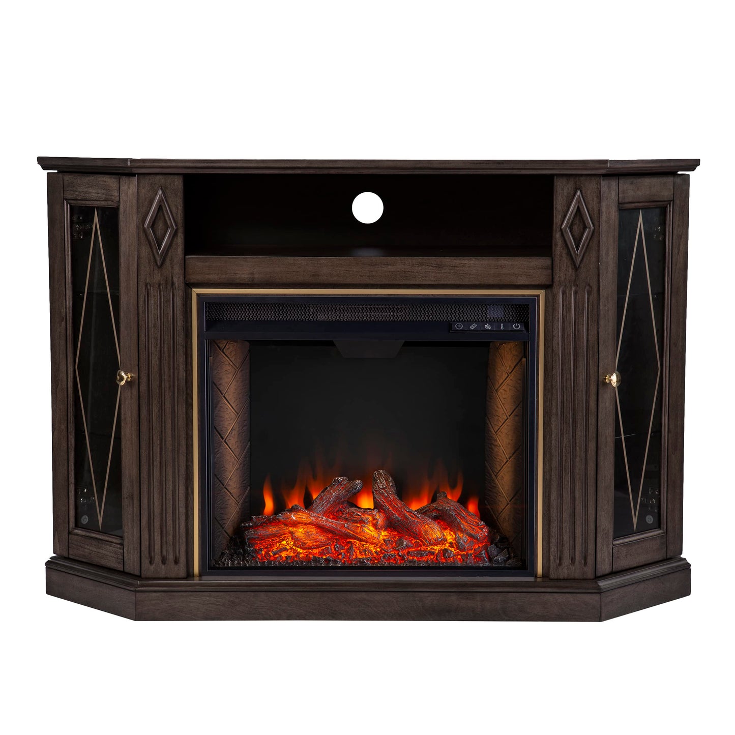 SEI Furniture Austindale Brown Electric Fireplace Media Console, Fireplace TV Stand with Storage, Criss Cross Design, 47” Wide (FX1137556)