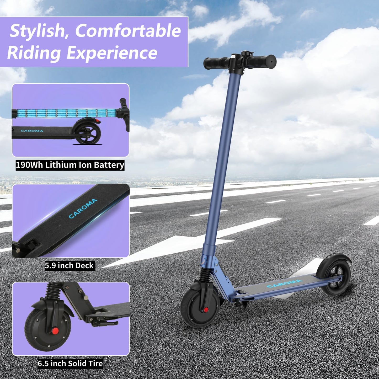 Caroma Electric Scooter Adults, Peak 450W Motor, Speed Control Scooter with Smart Big LED Display Max 16 MPH, 21 Miles Range, Lightweight Foldable E-Scooter