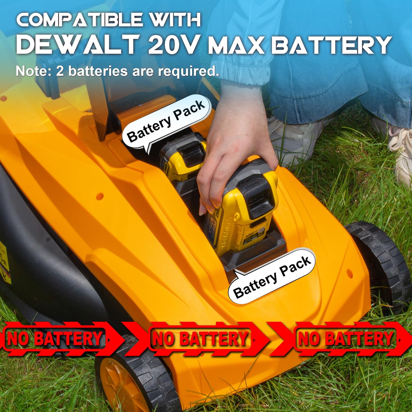 40V Cordless Lawn Mower (No Battery) Compatible with Dewalt 2 * 20VMax Battery, 18" Electric Lawn Mower with 6 Heights Adjustment, Brushless Electric Mower for Garden, Yard