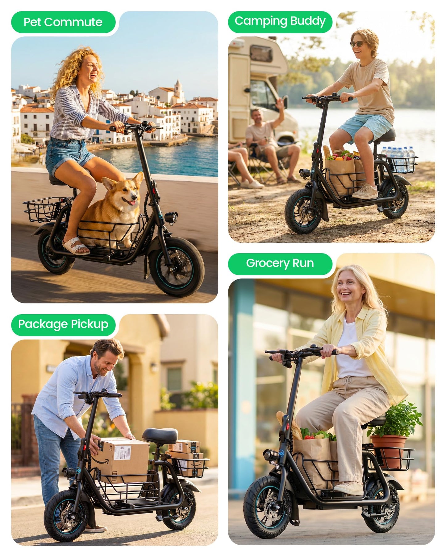 Gyroor C1S Electric Scooter with Seat for Adults - 550W Motor, Pet Basket, 19 MPH Top Speed, 20 Miles Range, 12" Pneumatic Tires, Foldable Commuting Scooter, Black