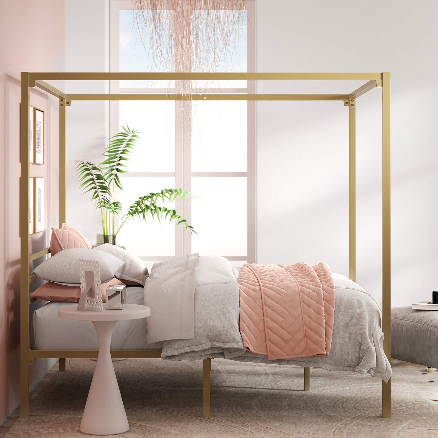 Zinus Patricia Gold Metal Canopy Platform Bed Frame, Mattress Foundation with Steel Slat Support, No Box Spring Needed, Easy Assembly, Full